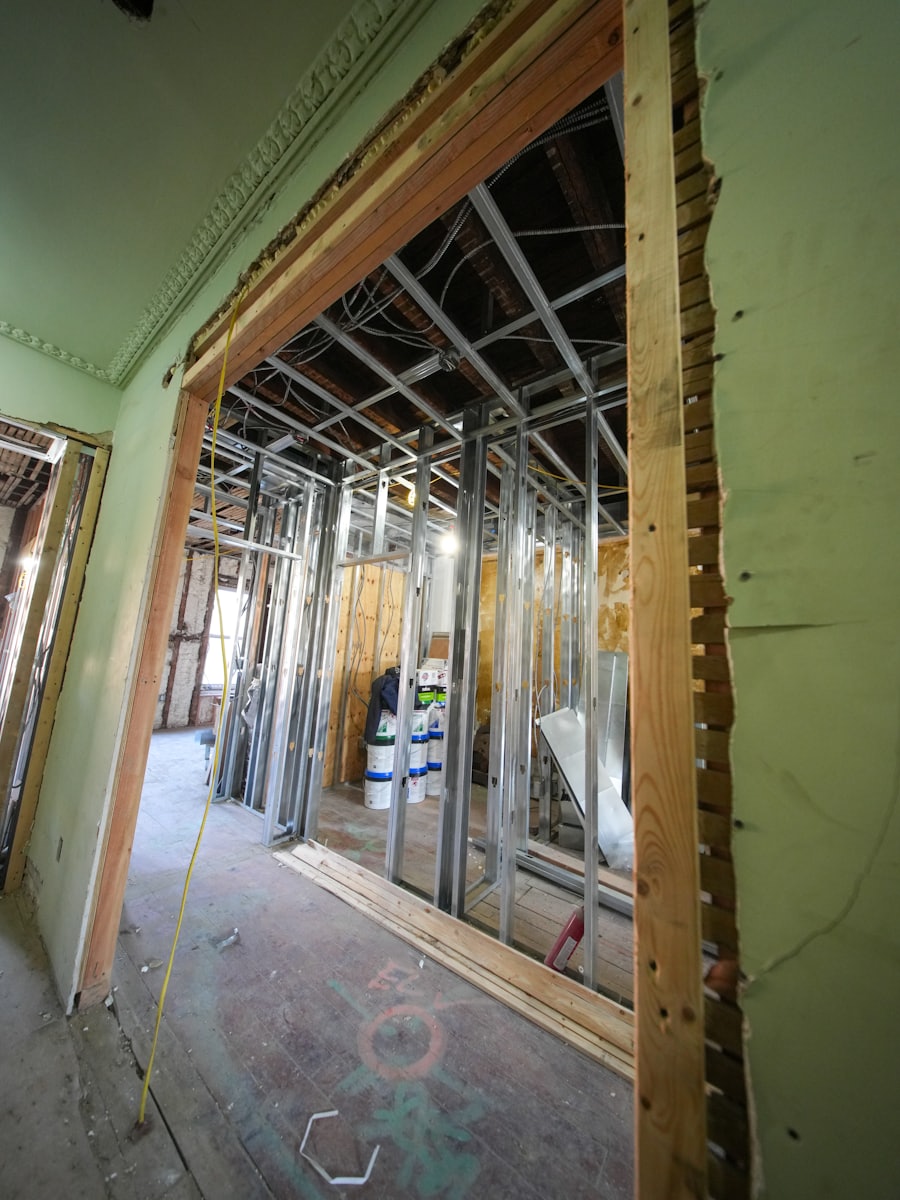 Steel-stud partition walls going up inside a commercial space